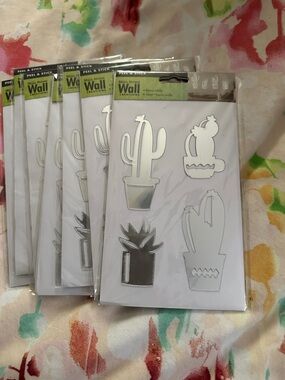 Lot of 7 Silver Cactus Peel & Stick Wall Decals